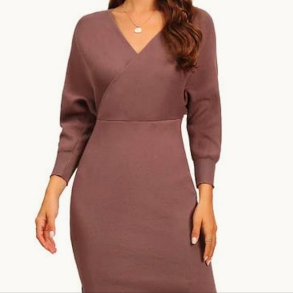 Inforu Women's V Neck Wrap Sweater Dress - Picture 7 of 13